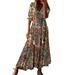 VBARHMQRT Female Prom Dresses for Women New Women s Medium and Long Sleeve Dress with Tassels Wide Bohemian Print V Neck Length Gala Dresses for Women Formal Cute Dresses