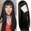 Black Qi Liu Hai Long Straight Hair Mechanized Chemical Fiber Wig Headpiece