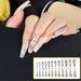 GHSOHS French Tip Press on Nails Extra Long Coffin Glossy Ballerina Fake Nail Gradient Flower Full Cover Detachable Nail Stickers 24 Count