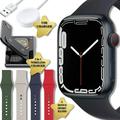 Restored Apple Watch Series 7 (GPS+4G 41 mm) Midnight Aluminum Case with Black Sport Band + 4 Bands 3 in 1 Wireless Charging Station for Apple Devices & Magnetic Charging Cable (Refurbished)