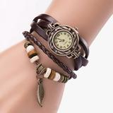 Yellow tong (Buy 2 Get 1)Smart Watches For Women Women Girl Vintage Watches Bracelet Wristwatches leaf Pendant Coffee