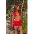 Red Crochet Cut Out Tie Side Beach Skirt