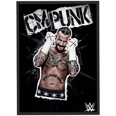 WWE CM Punk Schwarz-Weiß-Grafikposter – gerahmt, A3 Image