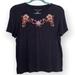 American Eagle Outfitters Tops | American Eagle Outfitters T-Shirt With Floral Embroidery Navy Size Medium | Color: Blue/Pink | Size: M