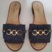 Kate Spade Shoes | Kate Spade Brie Blue Kiltie Denim-Look Gold Tone Chain Accent Slide Sandals 6.5 | Color: Blue/Gold | Size: 6.5