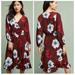 Anthropologie Dresses | Anthropologie Plenty Tracy Mp Reese Aleah Dress Faux Wrap Red Floral Maroon Boho | Color: Blue/Red | Size: Mp