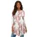 Plus Size Women's Boatneck Swing Ultra Femme Tunic by Roaman's in White Animal Ikat (Size 18/20) Long Shirt