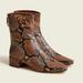 J. Crew Shoes | J. Crew Roxie Ankle Boots 6.5 Snake Embossed Leather Mid Calf Brown Square Toe | Color: Brown | Size: 6.5