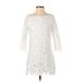 FELICITY & COCO Casual Dress - Shift Boatneck 3/4 sleeves: White Print Dresses - Women's Size X-Small