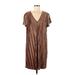 Lilla P Casual Dress - Mini Plunge Short Sleeve: Brown Dresses - Women's Size Medium