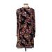 Nina Leonard Casual Dress - Shift High Neck Long sleeves: Burgundy Floral Dresses - Women's Size Medium