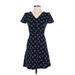 Ann Taylor LOFT Casual Dress - Mini V-Neck Short sleeves: Blue Dresses - Women's Size 0 Petite