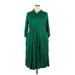 Torrid Casual Dress - Shirtdress Collared 3/4 sleeves: Green Solid Dresses - Women's Size 2X Plus