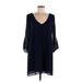Lulus Casual Dress - Shift V Neck 3/4 sleeves: Blue Solid Dresses - Women's Size Medium