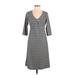 Eddie Bauer Casual Dress - A-Line V-Neck 3/4 sleeves: Gray Dresses - Women's Size Medium