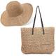 Hand Woven Straw Tote Bag and Summer Wide Brim Straw Sun Hat Set, Straw Rattan Handbag with Rattan Sun Hat for Women Summer Beach Vocation, As Shown