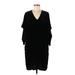 Eileen Fisher Casual Dress - Mini V-Neck Short sleeves: Black Solid Dresses - Women's Size Medium