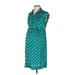 Motherhood Casual Dress High Neck Short sleeves: Teal Print Dresses - Women's Size Small Maternity