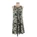 Pink Owl Casual Dress - A-Line Crew Neck Sleeveless: Green Floral Dresses - Women's Size Small