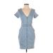 Guess Casual Dress - Mini Plunge Short sleeves: Blue Print Dresses - Women's Size Small