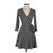 Bailey 44 Casual Dress - Mini Plunge 3/4 sleeves: Black Stripes Dresses - Women's Size Small