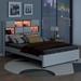 Modern Full Size PU Leather Upholstered Platform Bed with 4 Drawers and LED Headboard 2 USB Ports