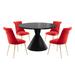 Clihome 5-Piece Black Large Table With Velvet Chair Dining Set