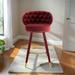 Set of 2 Counter Height Bar Stools Solid Wood Legs 360 Degrees, Claret Red