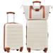 Luggage Set 2 Piece Luggage Set ABS Hardshell TSA Lock Spinner Wheels Luggage Carry on Bag (3 Piece set),Brown White