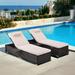 2-Piece Outdoor PE Wicker Chaise Lounge with Water Resistant Cushion