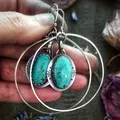 Boucles d'Oreilles Pendantes de Style Vintage Turquoise Incrustée Crochet de Style Boho Cadeau de