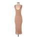 American Apparel Casual Dress - Bodycon Plunge Sleeveless: Tan Solid Dresses - Women's Size Small