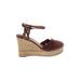 Crown Vintage Wedges: Espadrille Platform Boho Chic Burgundy Solid Shoes - Women's Size 9 1/2 - Round Toe