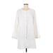 Purejill Casual Dress - Shirtdress Crew Neck Long sleeves: White Solid Dresses - Women's Size Medium