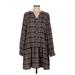 Ann Taylor LOFT Casual Dress - Shirtdress V Neck Long sleeves: Black Plaid Dresses - Women's Size Medium