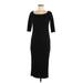 Fashion Nova Casual Dress - Midi Boatneck 3/4 sleeves: Black Print Dresses - Women's Size Medium