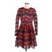 Blush Noir Casual Dress - Mini High Neck 3/4 sleeves: Burgundy Dresses - Women's Size Medium