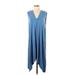 Eri + Ali Casual Dress - Midi Plunge Sleeveless: Blue Solid Dresses - Women's Size Small