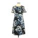 CATHERINE Catherine Malandrino Casual Dress - Shift Crew Neck Short sleeves: Blue Floral Dresses - Women's Size 2