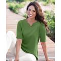 Blair Women's Coastal Cotton Notched Neckline Elbow-Sleeve Tee - Green - XL - Misses