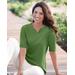 Blair Women's Coastal Cotton Notched Neckline Elbow-Sleeve Tee - Green - 3X - Womens