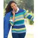 Blair Women's Stripe Cable Sweater - Blue - 3X - Womens