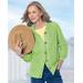 Blair Women's Shaker-Stitch Rib-Collar Cardigan - Green - PXL - Petite