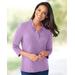 Blair Women's Prima™ Cotton Three-Quarter Sleeve Solid Ruffle-Neck Tee - Purple - M - Misses
