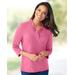 Blair Women's Prima™ Cotton Three-Quarter Sleeve Solid Ruffle-Neck Tee - Pink - PS - Petite