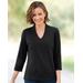 Blair Women's Prima™ Cotton Narrow V-Neck Tee - Black - PM - Petite