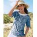 Blair Women's Prima™ Cotton Brushstroke Stripe Button-Trim Bateau Tee - Blue - 1X - Womens