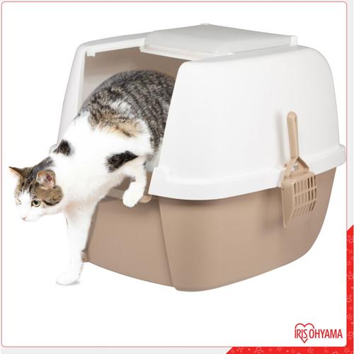 Katzenklo mit Schaufel, bis 8 kg, Weiß/Beige, mit Deckel, Katzentoilette, abnehmbarer Rand, Für