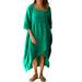 VBARHMQRT Female Winter Party Dress Womens Loose Casual Cotton Leprosy Round Neck Solid Color 3/4 Sleeve Loose Medium Length Dress Spring Maxi Dresses for Women 2024 Formal Womens Dress Coat