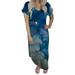 VBARHMQRT Female Plus Size Cocktail Dress Women s Long Casual V Neck Comfortable Short Sleeve Printed Casual Loose Skirt Plus Size Party Dress Spring Maxi Dresses for Women 2024 with Sleeves